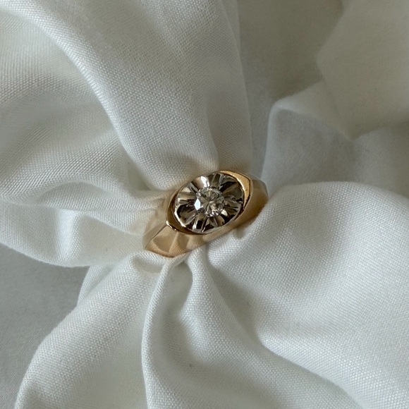 Heavy Vintage Estate 14k Diamond Ring Illusion Setting Size 8.5 Two Tone